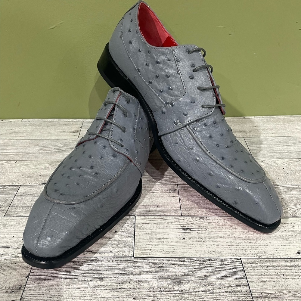 Finnex Italy Gray Ostrich Leather Men's Dress Shoes oxford